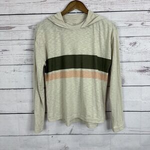 Title Nine Shirt Womens Size Small Beige Ravine Stripe Hoodie Long Sleeve Hiking